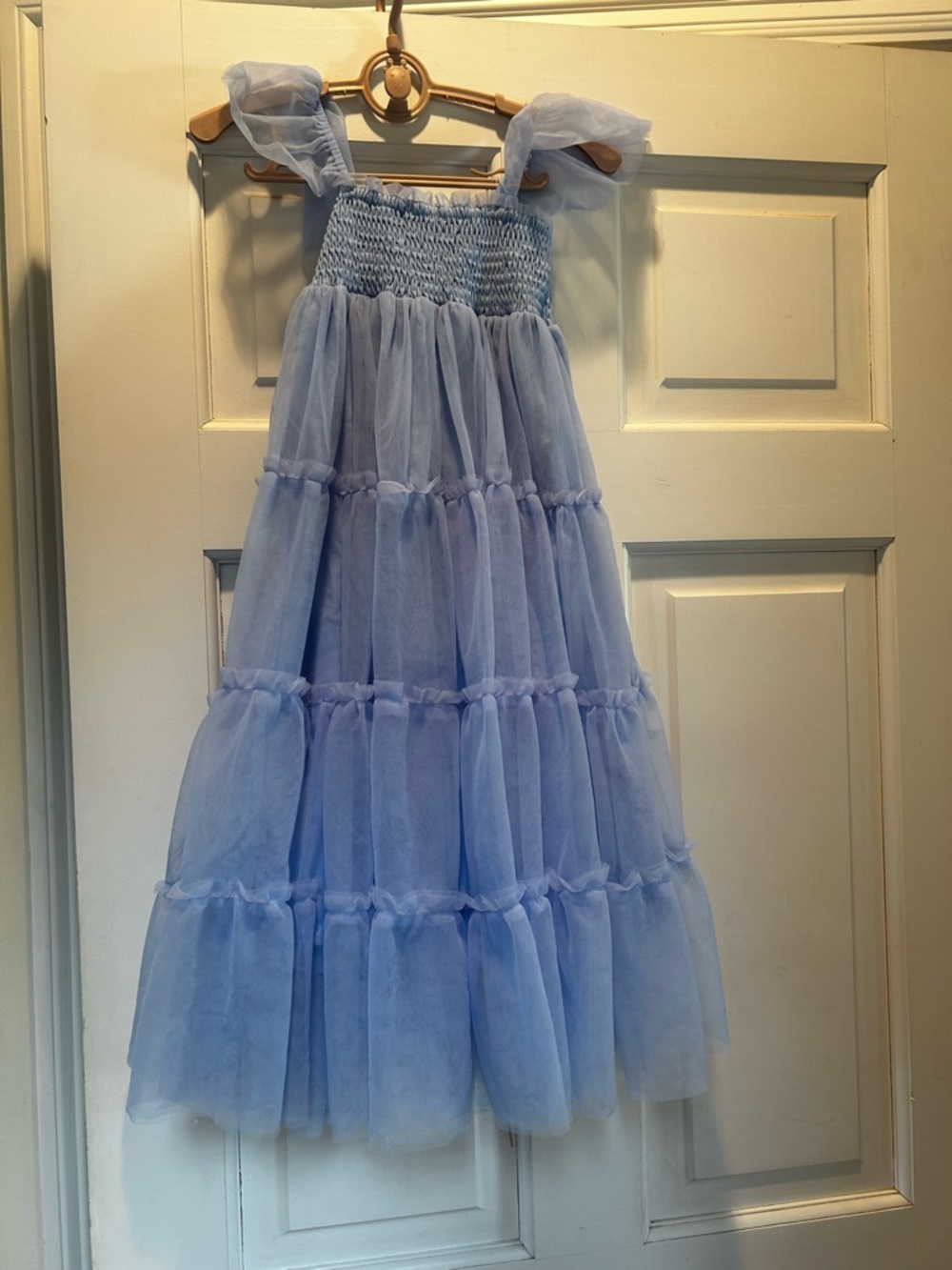 Girls' Light Blue Tulle Tiered Formal Dress
